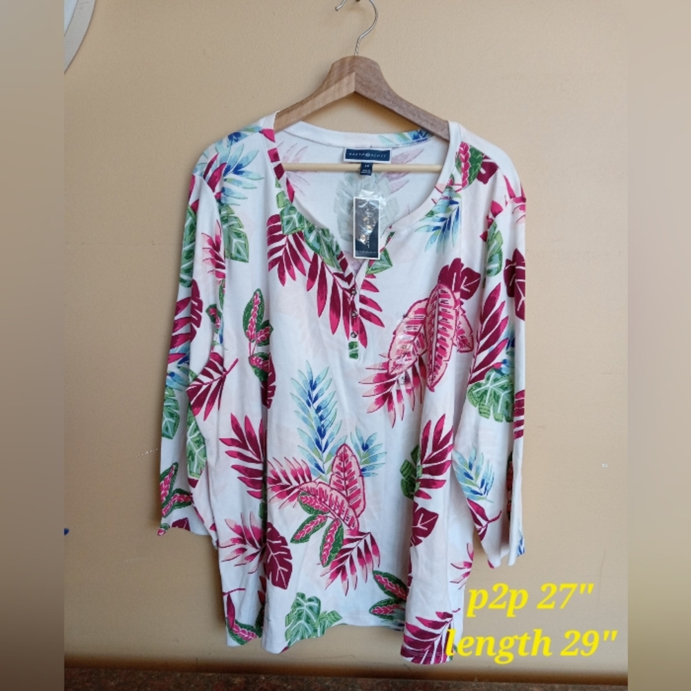 Karen Scott Tropical Blouse 4X